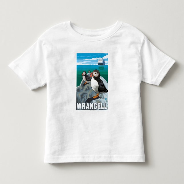 T-shirts Papagaio-do-mar & navio de cruzeiros - Wrangell, (Frente)