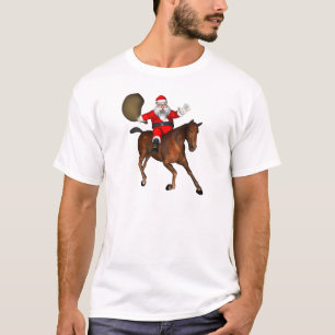 T-shirts Papai Noel Andando Um Cavalo Marrom