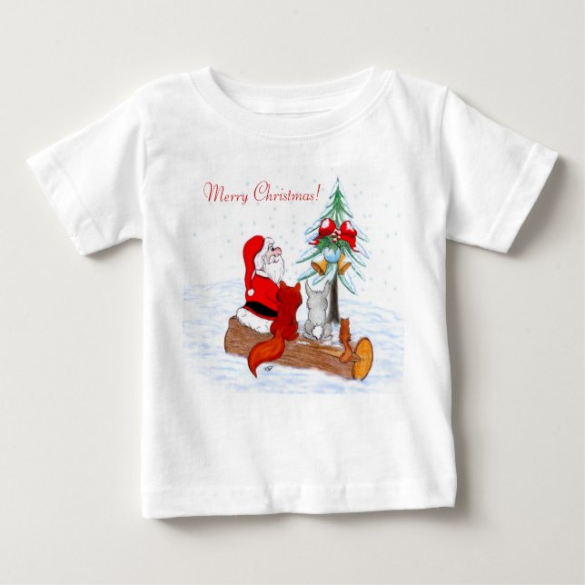 T-shirts Papai Noel com Raposa e Esquilo do Coelho (Frente)