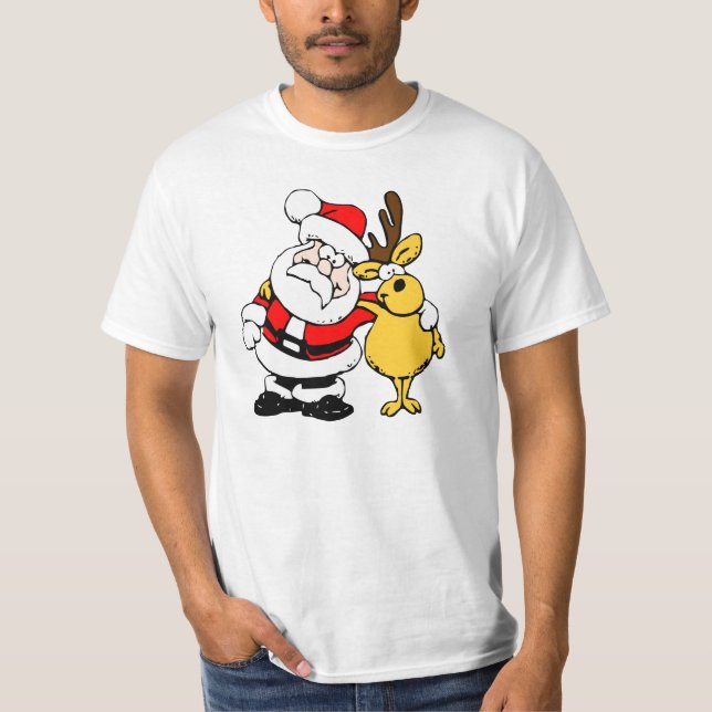 T-shirts Papai Noel com um cervo (Frente)