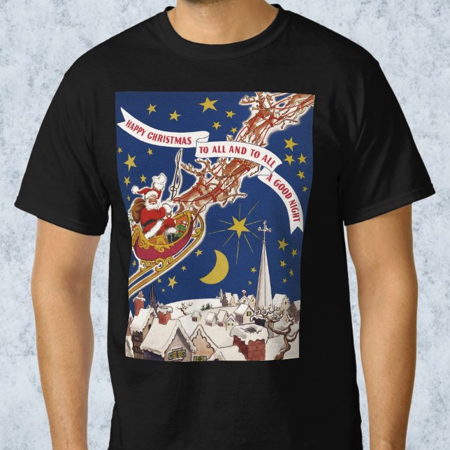 T-shirts Papai Noel de Natal Antigo com Rena Voando (Criador carregado)