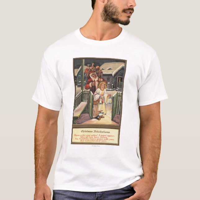 T-shirts Papai noel e anjo com lanterna (Frente)
