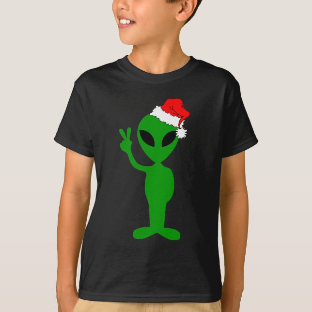 T-shirts Papai noel engraçado da alienígena da paz (Frente)
