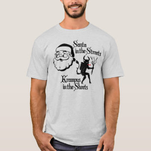 T-shirts Papai noel nas ruas. Krampus nas folhas