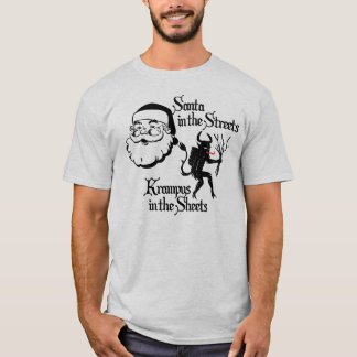 T-shirts Papai noel nas ruas. Krampus nas folhas