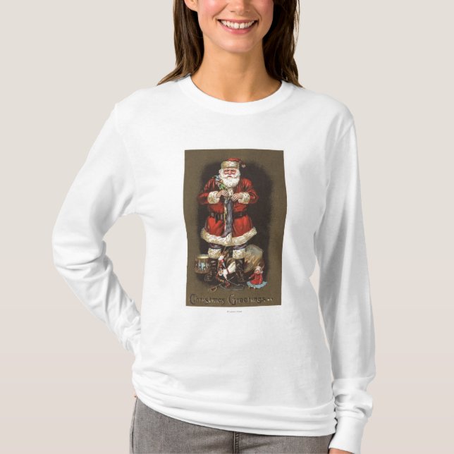 T-shirts Papai noel que enche a meia com Nutcracker (Frente)