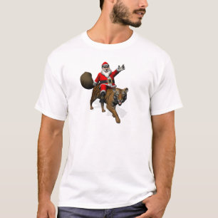 T-shirts Papai Noel que monta um tigre