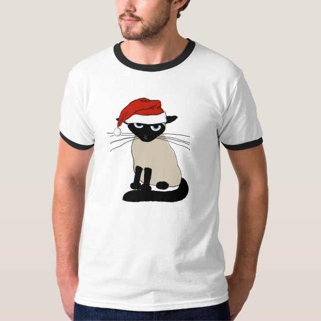 T-shirts Papai Noel Siamese - Xmas engraçado do gato do (Frente)
