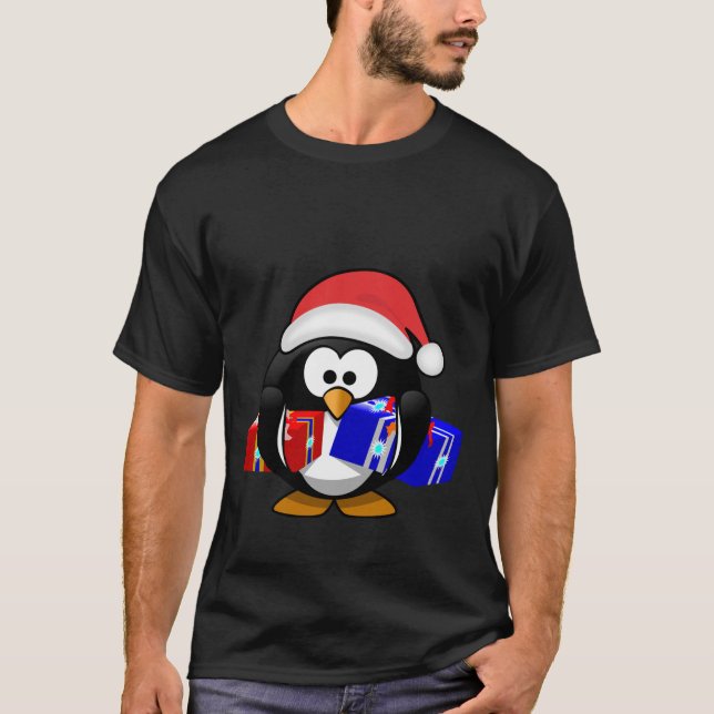 T-shirts Papais noeis Bonitos Pinguim Com Presentes (Frente)