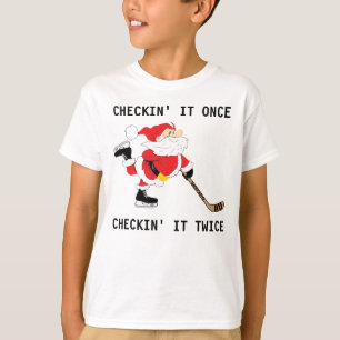 T-shirts Papais noeis De Hockey Escutando Natal Olhando Uma
