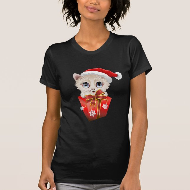 T-shirts Papais noeis de Natal Kitten com presentes (Frente)