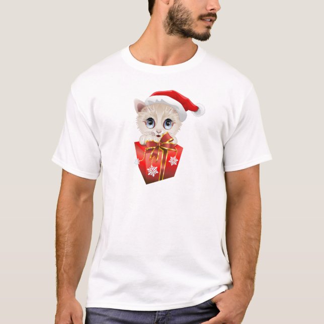 T-shirts Papais noeis de Natal Kitten com presentes (Frente)