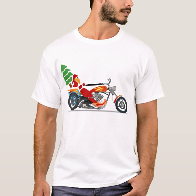 T-shirts Papais noeis em motocicleta (Frente)