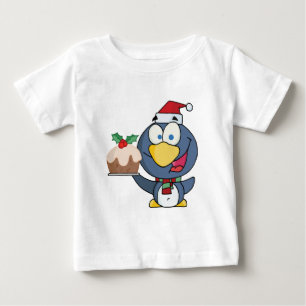 T-shirts Papais noeis Pinguim com Bolo de Natal