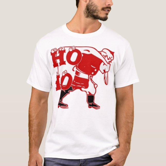 T-shirts Papais noeis vermelhos e brancos caminhando Ho Ho  (Frente)
