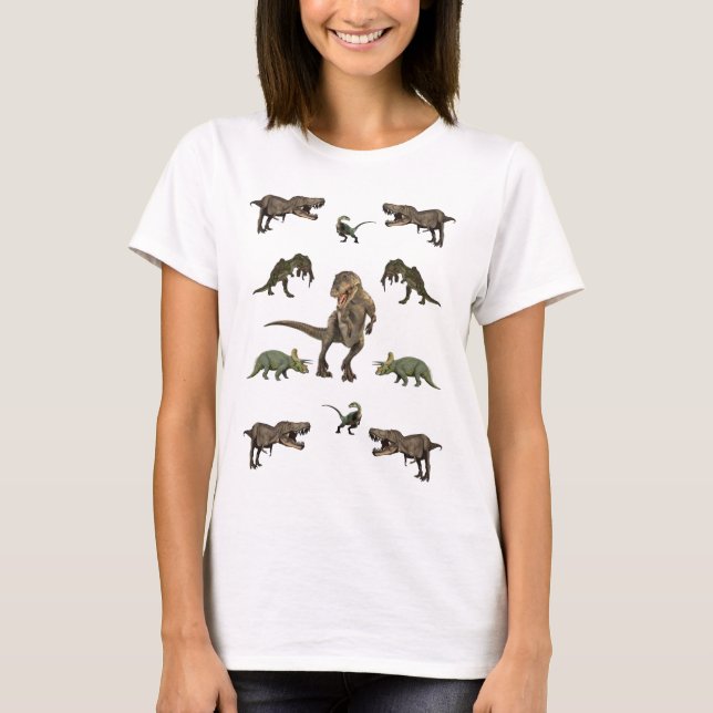 T-shirts Papel de enrolamento do dinossauro (Frente)