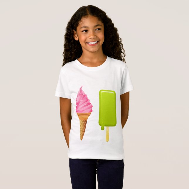 T-Shirts para Meninas - Sorvete Rosa + Picolé Verd (Frente Completa)