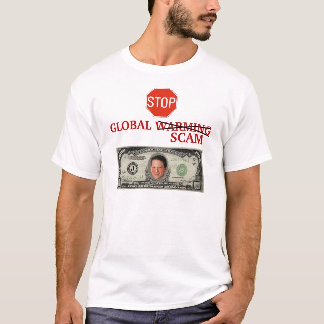 T-SHIRTS PARE O AQUECIMENTO GLOBAL SCAM (Frente)