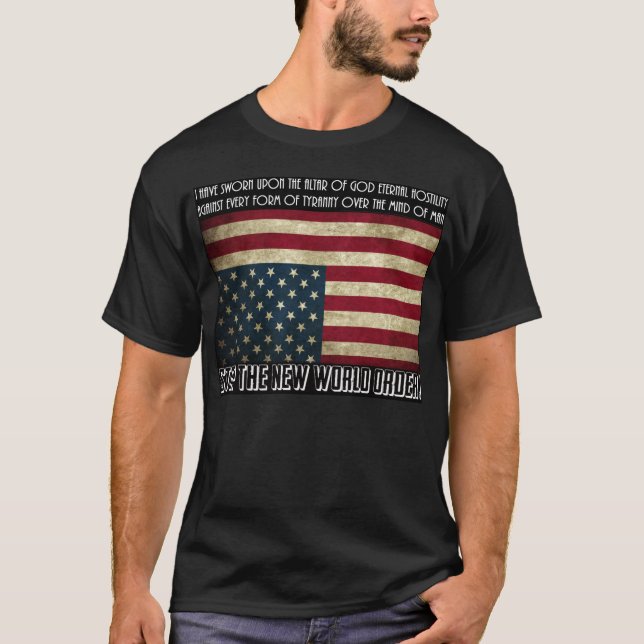 T-shirts Pare o ordem mundial novo Thomas Jefferson (Frente)