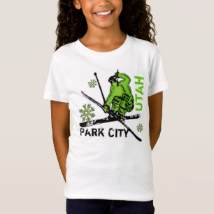 T-shirts Park City Utah jogando esquiadores verdes