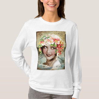 T-shirts Parte superior do algodão da mulher longa da