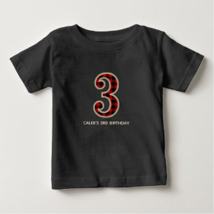 T-shirts Partido de aniversário de 3 anos vermelho rústic