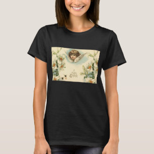 T-shirts Páscoa Vintage, Anjo Vitoriano com Flores de Lírio