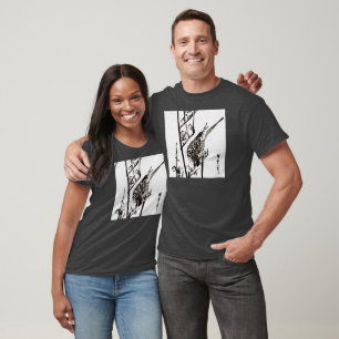 T-shirts Pássaro Japonês em uma ramificação - Preto e B