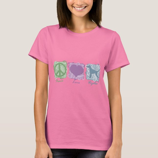 T-shirts Pastel Peace, Love e Vizslas (Frente)