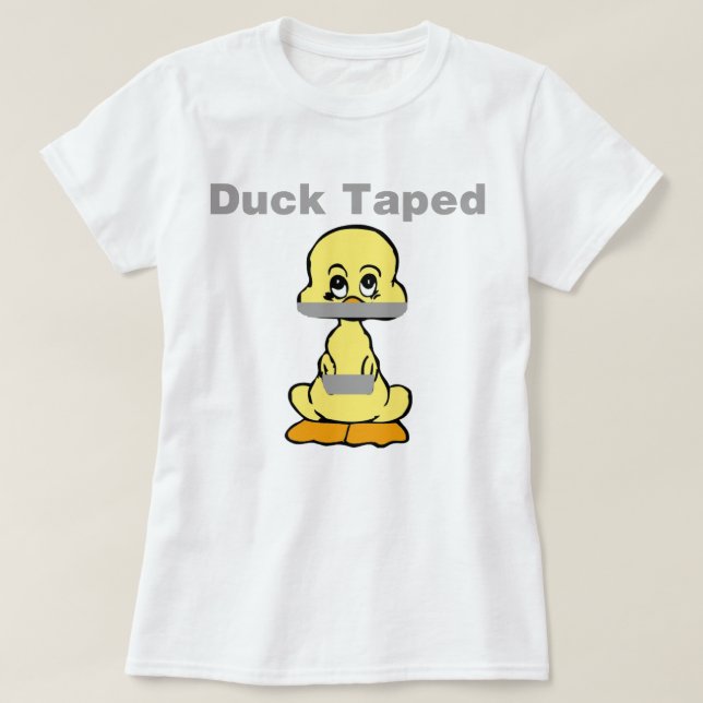T-shirts Pato do amarelo do humor da fita adesiva gravado (Frente do Design)