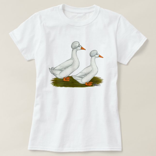 T-shirts Patos:  Branco Crested (Frente do Design)