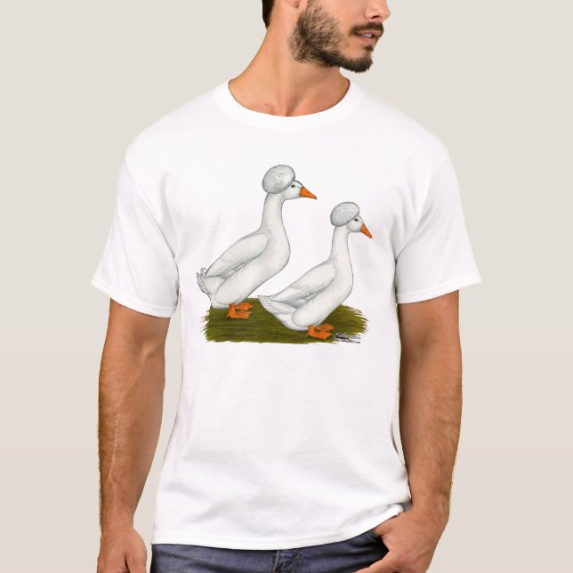 T-shirts Patos:  Branco Crested (Frente)
