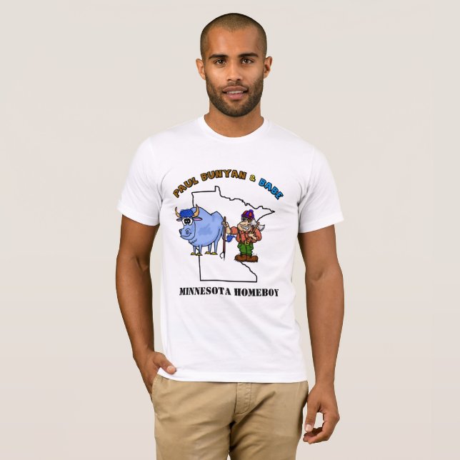 T-shirts Paul Bunyan e Babe Minnesota Ficar em casa Tee Ver (Frente Completa)