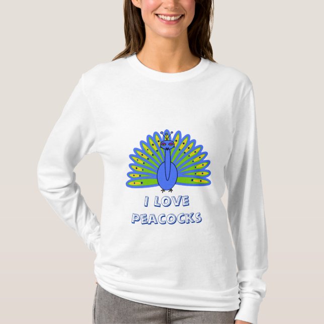 T-shirts Pavão bonito em azul e verde (Frente)