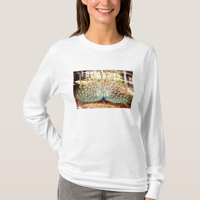 T-shirts Pavão, Senhoras Longa Capa (Frente)