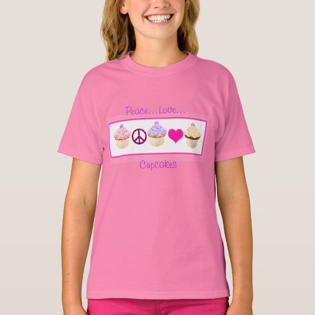 T-shirts Paz, Amor, Camisa-T de Cupcakes (Frente)