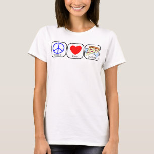 T-shirts Paz, amor, e pizza