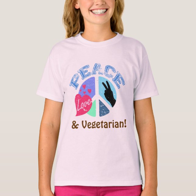 T-shirts Paz, Amor e Vegetariano (Frente)