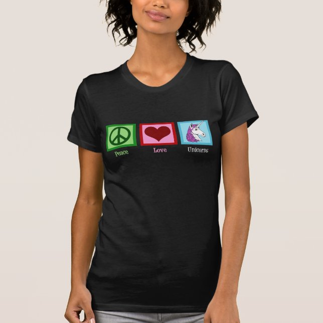 T-shirts Paz Amor Unicórnios Mulheres (Frente)