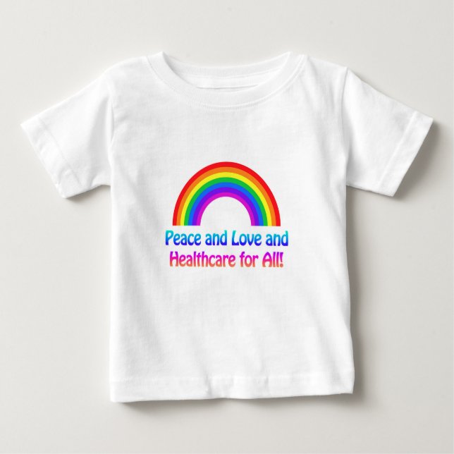 T-shirts Paz e Amor e Cuidados de Saúde para Todos (Frente)