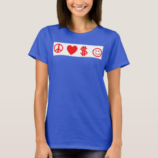T-shirts PEACE AMOR DINHEIRO FELIZ cinza de mulheres voando