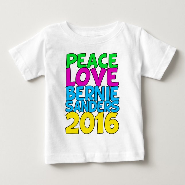 T-shirts Peace Love Bernie Sanders 2016 (Frente)