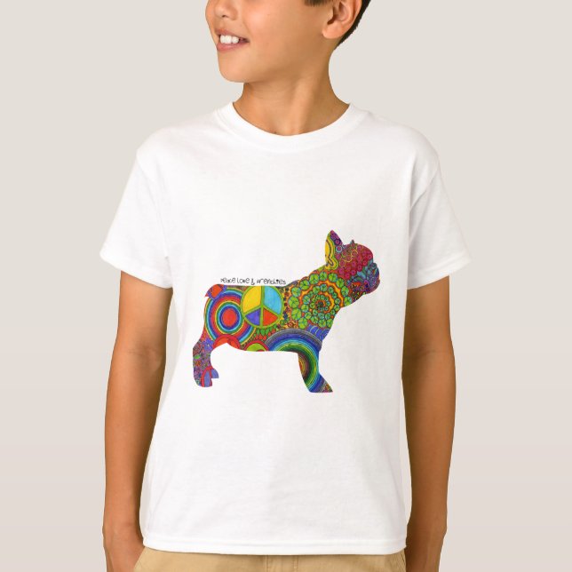 T-shirts "Peace Love & Frenchies", Pop de Art Kids Tee (Frente)