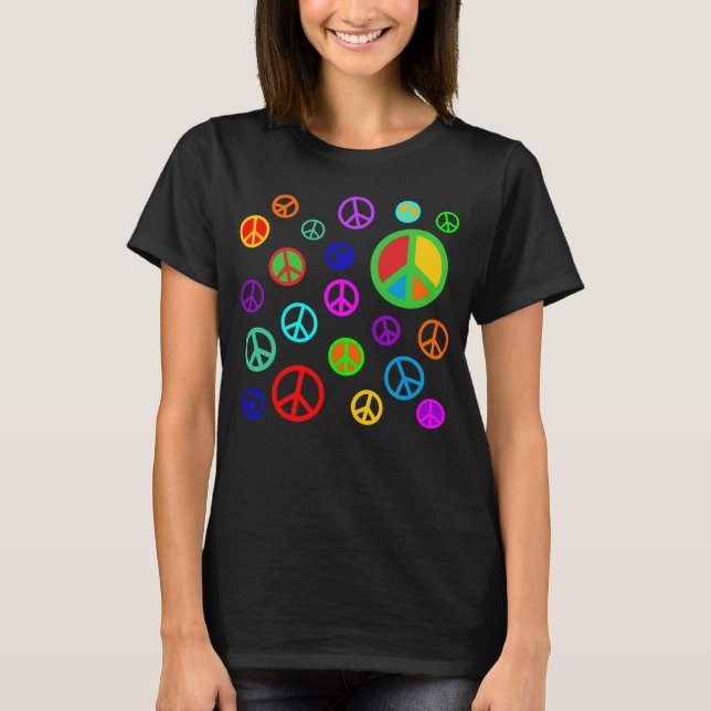 T-shirts PEACE - Padrão plano multicolorido + seu backgr. (Frente)