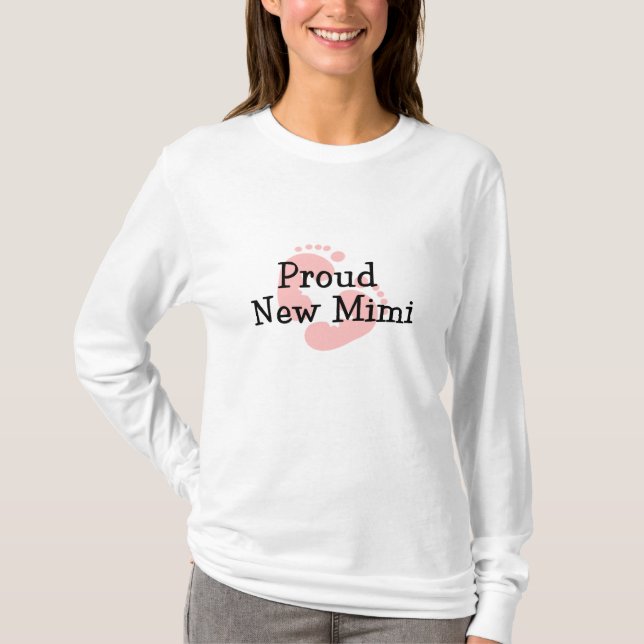 T-shirts Pegadas de Bebê Menina Nova e Orgulhosa Mimi (Frente)