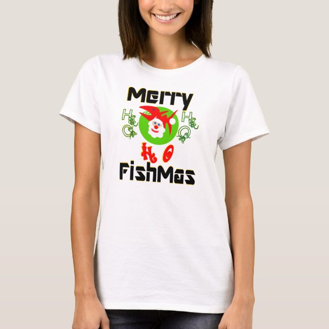 T-shirts ♫ ♥ Peixe FelizMas-SantaPeixe Engraçado, Capa Long (Frente)