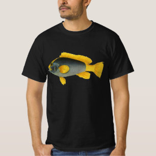 T-shirts Peixe Garoupa Azul e Amarelo, Vida Marinha Antiga