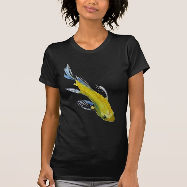 T-shirts Peixes de aquarela amarelos koi japoneses (Frente)