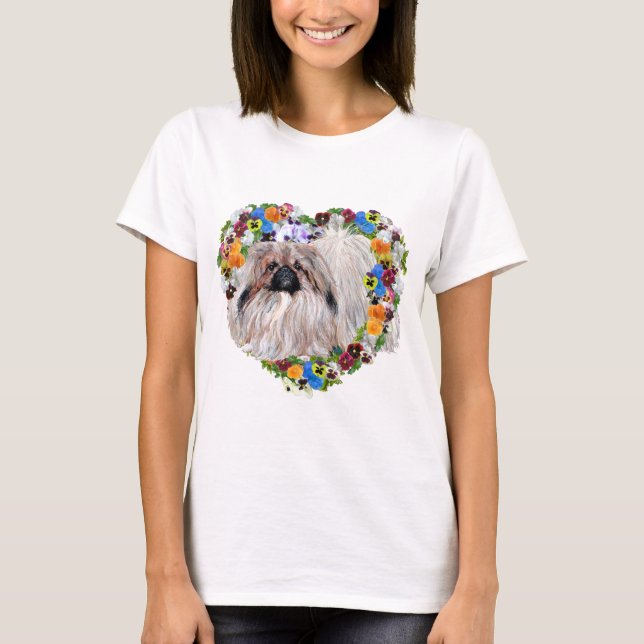 T-shirts Pekingese num Coração Floral (Frente)