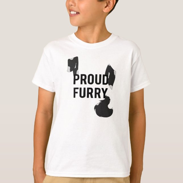 T-shirts Peludo orgulhoso com orelhas e cauda de cão (Frente)